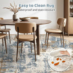 LOONGRUG Round Rug 8x8 Washable Large Neutral Modern Circle Rugs Blue Tan | - Image 5