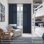 Dark Blue Memory Trained Linen Pinch Pleated Semi Sheer Curtains 108 Inches | - Image 2