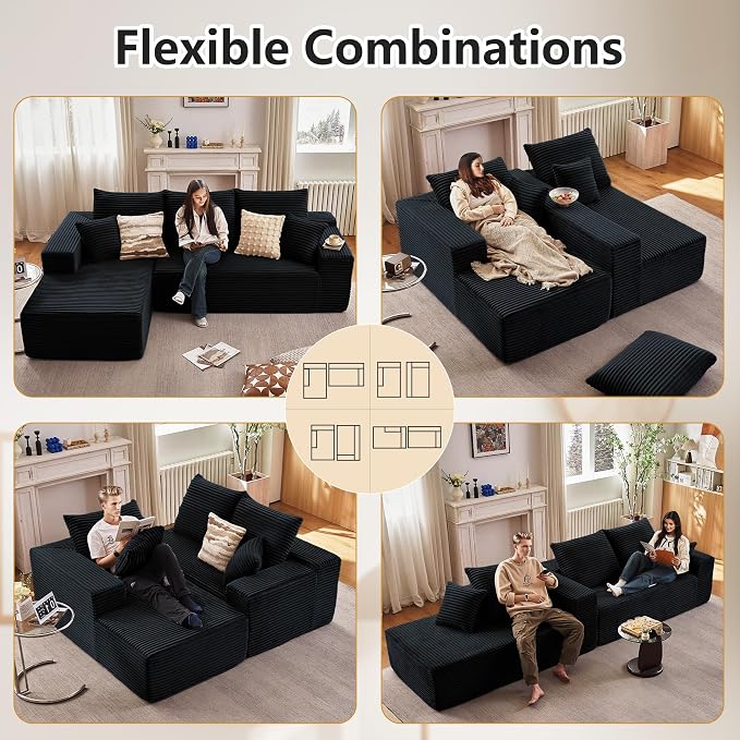 95" Cloud Sectional Couch with L-Shape Chaise, Modern Cloud Couch with Deep Seat - Image 3