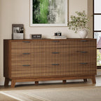 BORNOON 63" Long Dresser for Bedroom, 9-Drawer Fluted Dresser, Extra-Wide Wood by BORNOON