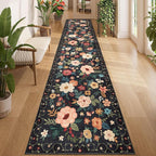 DUKINO 2.6x12 Kitchen Runner Rug, Floral Non Slip Long Washable Rug, Stain by DUKINO
