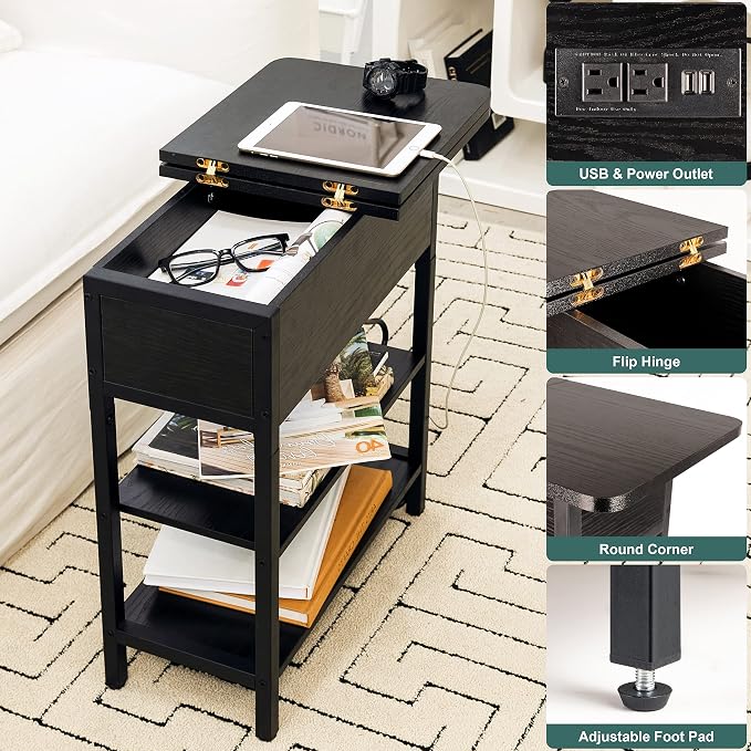 Yoobure End Table with Charging Station, Flip Top Side Table with USB Ports and - Image 4