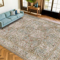 Vintage Moss Green Living Room Rug, Neutral Taupe 8x10 Washable Area Rugs by HazoHaus