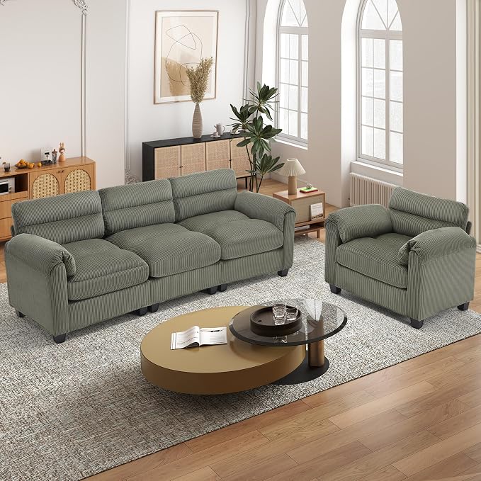 HAOMARKETS Corduroy Sofa Set, Upholstered Armchair and 3-Seater Couch - Image 3