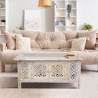 Hand-Carved Wooden Coffee Table – 36” x 18” Rectangular Mango Wood Center Table - Image 2