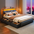 OURPIC Queen Bed Frame, 2-Tier Storage Headboard & 6 Fabric Drawers, PU Leather - Image 5