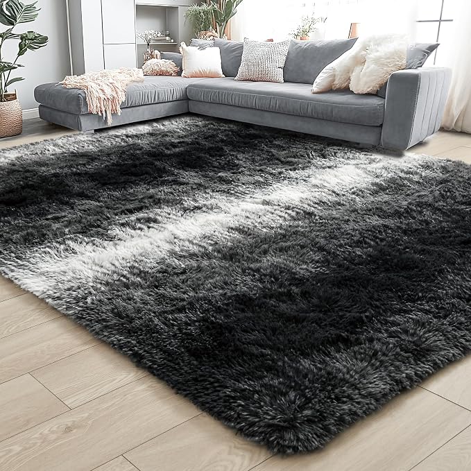 4x6 Black and White Fluffy Soft Area Rug Non-Slip - Image 8