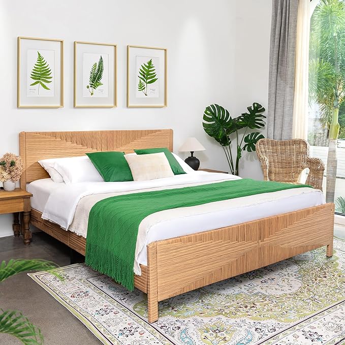 Yechen Hand-Woven PE Rattan King Bed Frame by Yechen