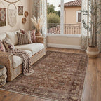 3x5 Brick Red Vintage Floral Washable Area Rug by HUGEAR
