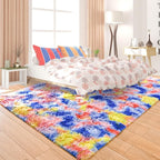 3x5 Tie-Dyed Blue Red Yellow Fluffy Soft Area Rug Non-Slip - Image 2