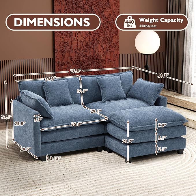 Ihanherry 77" L Shaped Modern Sofa Modular Sectional Cloud Couch - Image 2