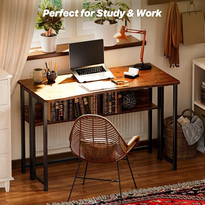 Huuger Folding Desk with Storage Shelf, 39.3 Inch Foldable Computer Table - Image 8