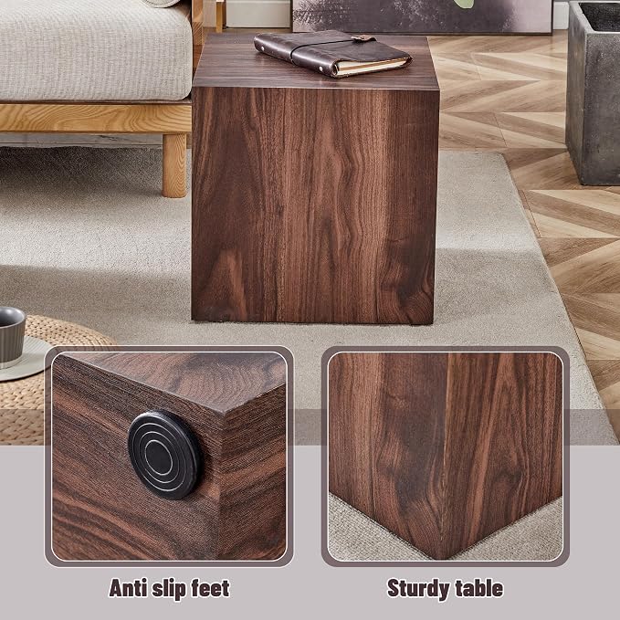 16'' Cube Coffee Table with Wood Grain Pattern, Square No Assembly End Table - Image 5