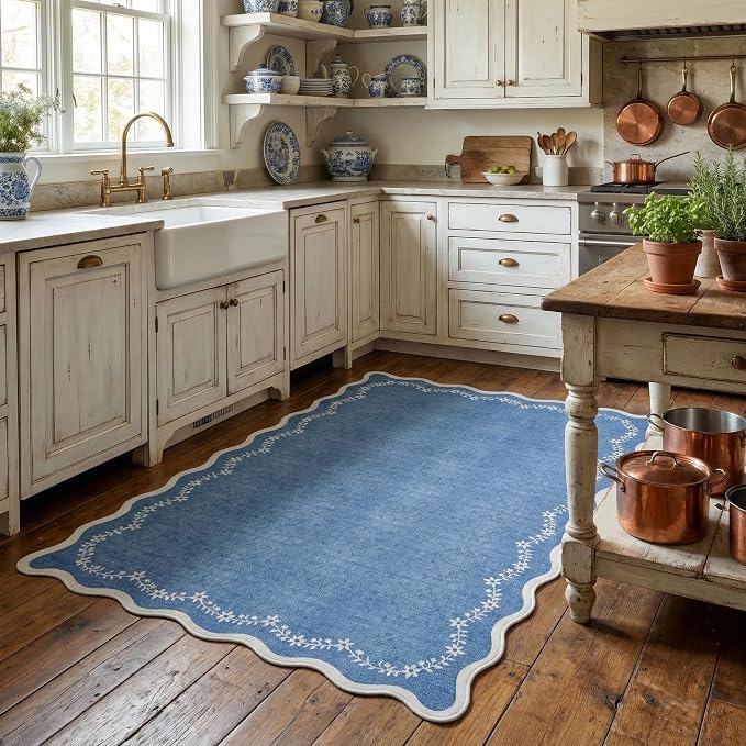 GarveeHome 3x5 Scalloped Washable Area Rug Non Slip Bedroom Entryway Rug | Soft - Image 2