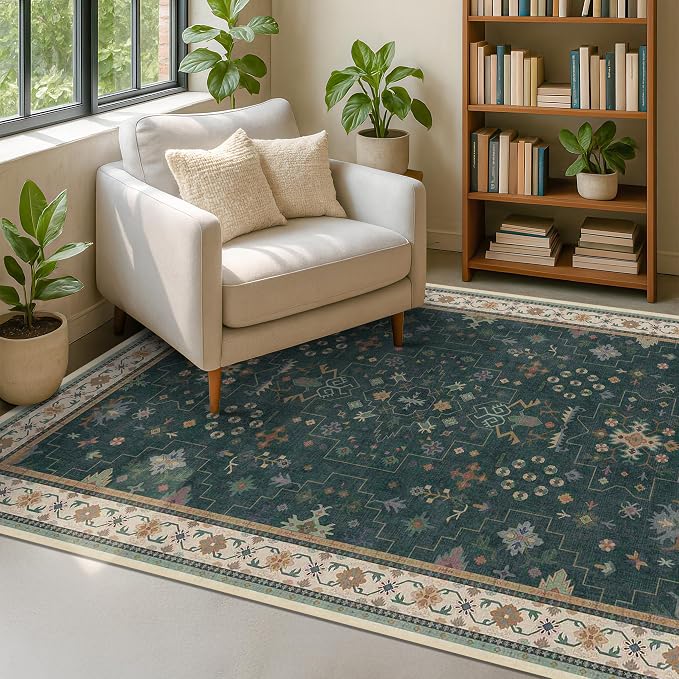 Dark Green Oushak 5x8 Living Room Rug - Image 9
