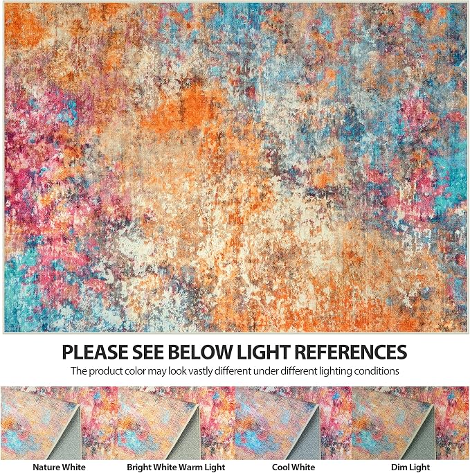 8x10 Area Rugs for Living Room Washable Bedroom Dining Room Colorful | Modern - Image 7