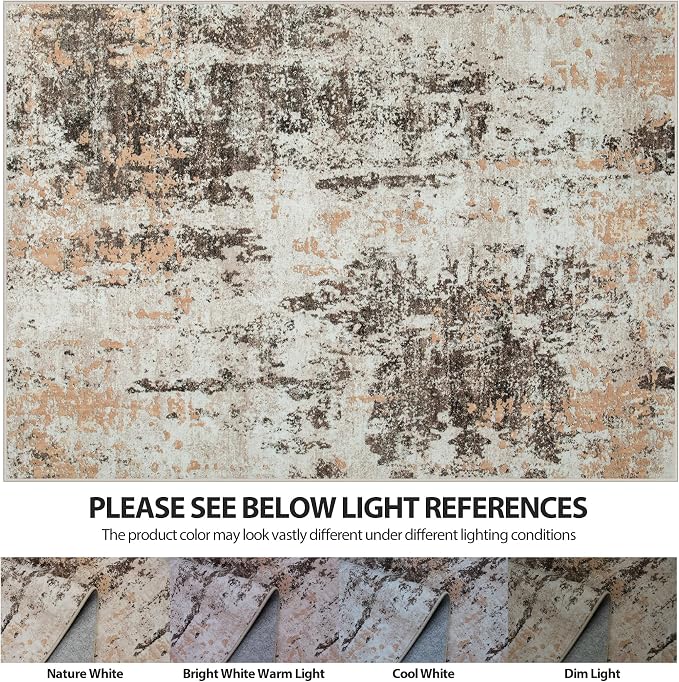 5x8 Area Rugs for Living Room Washable Bedroom Dining Room Brown Beige | Modern - Image 7