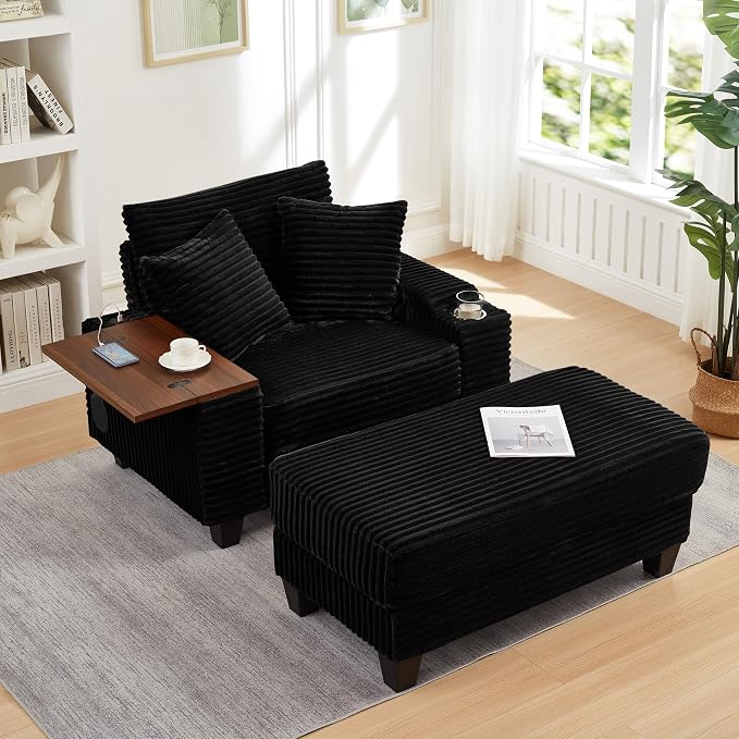 KEIKI Corduroy Storage Armrest Sofa, Single Versatile Seat by KEIKI
