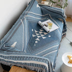 VClife Boho Sofa Couch Cover White Blue Plaid Stripe Couch Cover - Image 7