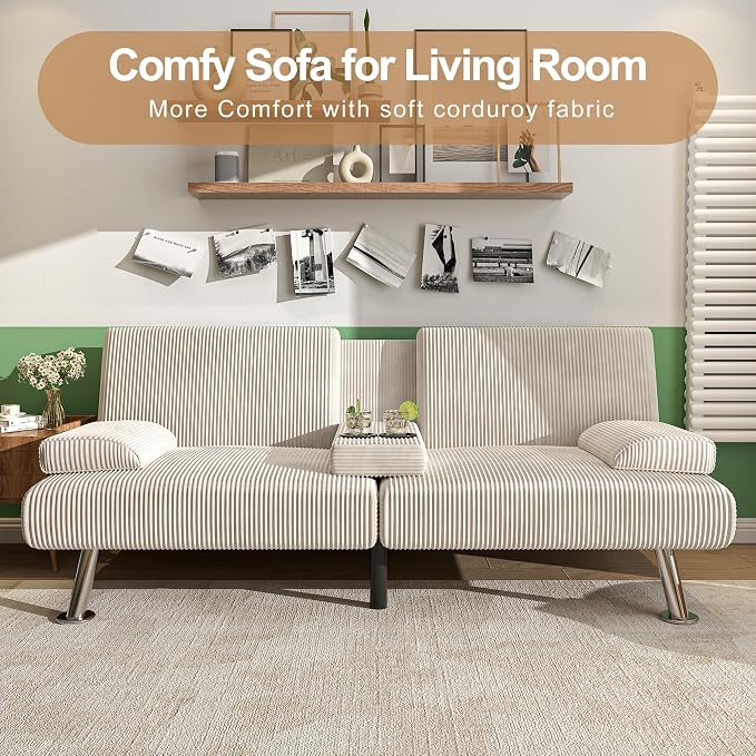 Shahoo Modern Upholstered Convertible Folding Futon Sofa Bed - Image 6