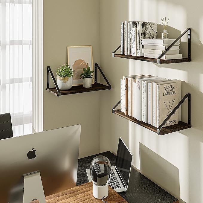 BAMEOS Floating Shelves Rustic Wood Wall Shelf, Small Bookshelf - Image 2