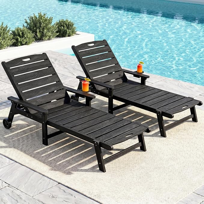Outdoor Lounge Chair with 5-Position Adjustable, Outside Lounge Chair with Cup - Image 2