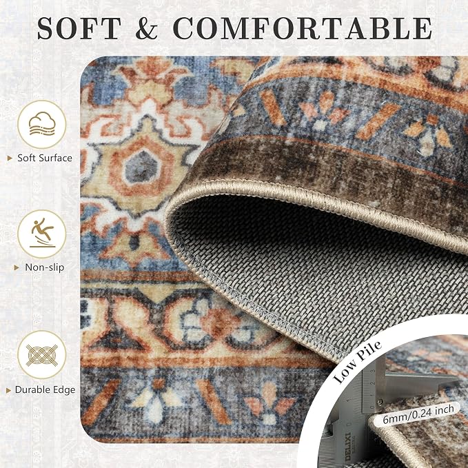 6x9 Area Rugs - Washable Vintage Retro Living Room Rug, Soft Ultra Thin Non - Image 7