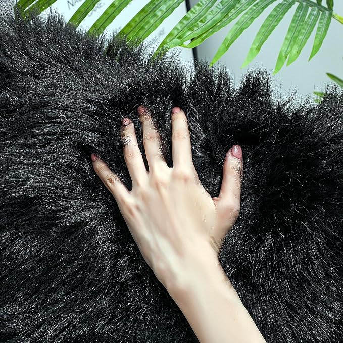 linmopm Faux Fur Rug Sheepskin Shag Fluffy Fuzzy Black 2x6 ft Runner Rugs - Image 7