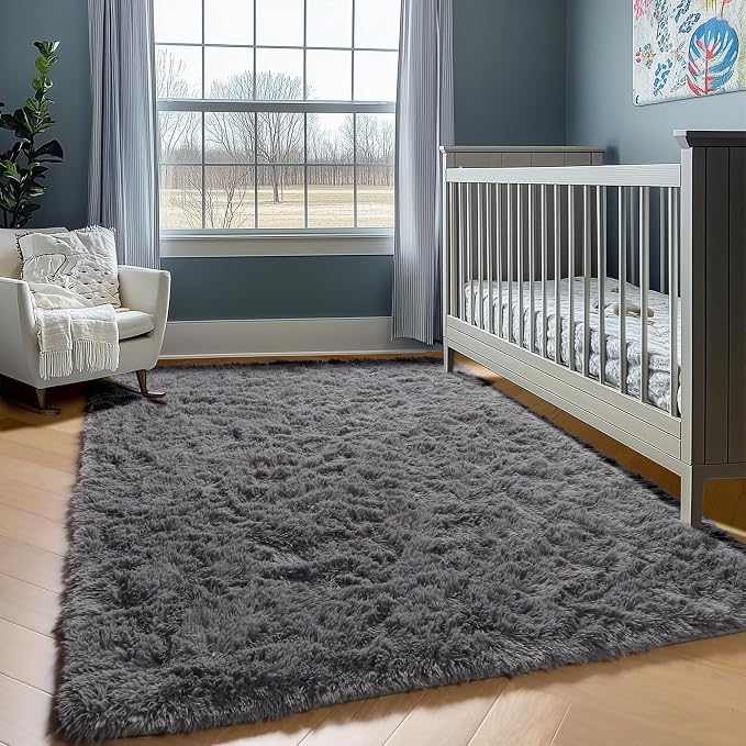 Grey Area Rugs 9x12 Living Room, Soft Plush Thick Shaggy Big Floor Carpet - Image 7