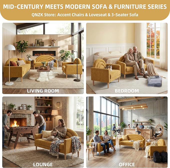 49" Small Loveseat Sofa for Small Spaces, Mid Century Modern Sofa, Linen - Image 6