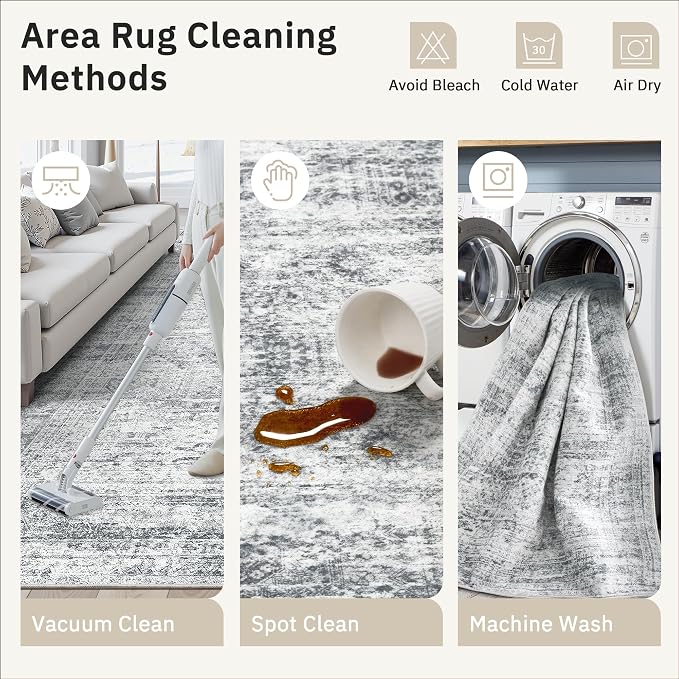 Soalmost 3x5 Rugs Non-Slip, Small Washable Kitchen Entryway Area Rug Grey | - Image 5
