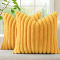 decorUhome Fall Faux Fur Throw Pillow Covers 24x24 Set of 2 Mustard Yellow | by decorUhome