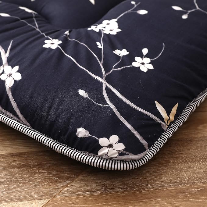 MAXYOYO Navy Floral Printed Japanese Floor Mattress Rustic Style Futon Mattress - Image 7