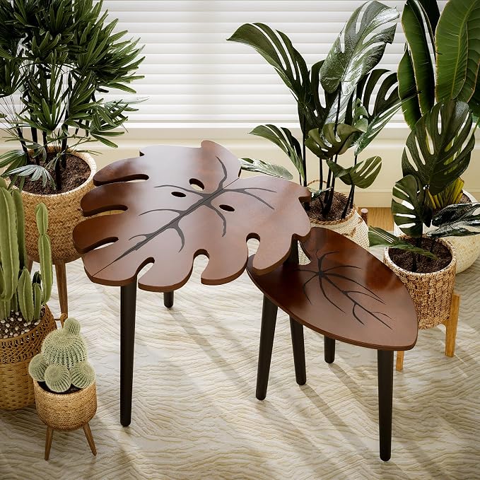 BAMEOS Monstera Leaf Nesting Tables Set of 2, Small Side Tables f Set - Image 5