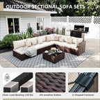 UPHA 7 Pieces Patio Furniture Sets, Wicker Outdoor Sectional Sofa Couch - Image 3
