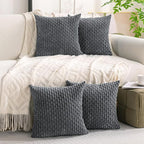Set of 4 Medium Grey Decorative Throw Pillow Covers 18x18 Inch Corduroy Pillow - Image 2