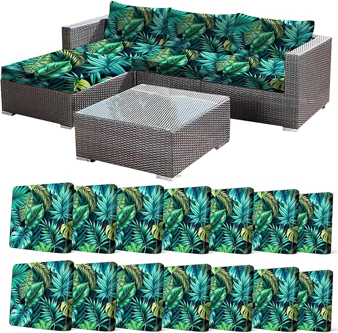 CALBODE 14 Pcs Stretch Outdoor Seat Cushion Covers, Breathable, Indoor/Outdoor by CALBODE