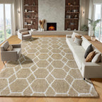 Area Rugs for Living Room, 7x10 Fluffy Beige and White Modern Bedroom Rug | - Image 2