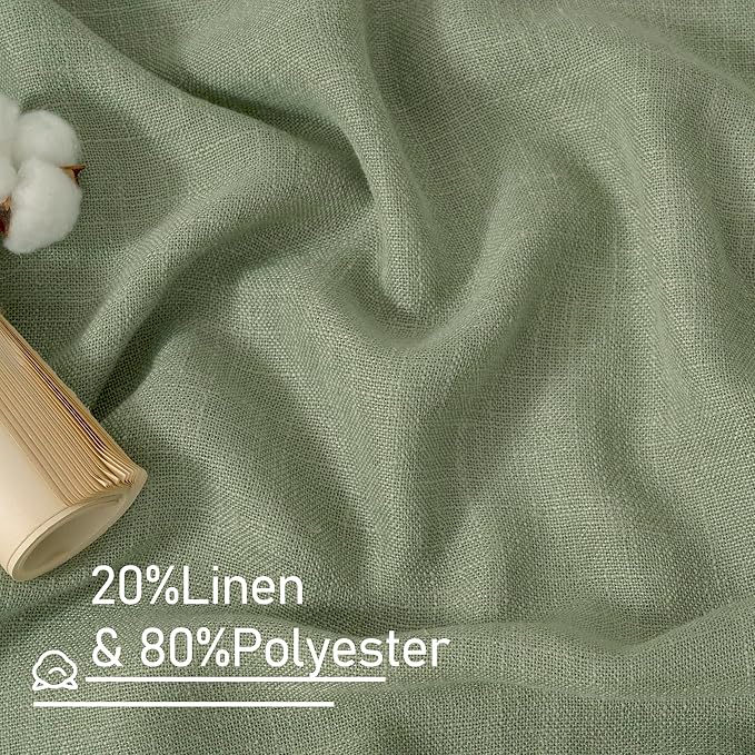 Short Linen Window Curtains 30 Inches Long 2 Panels 34 x 30 Inch | Sage Green - Image 2