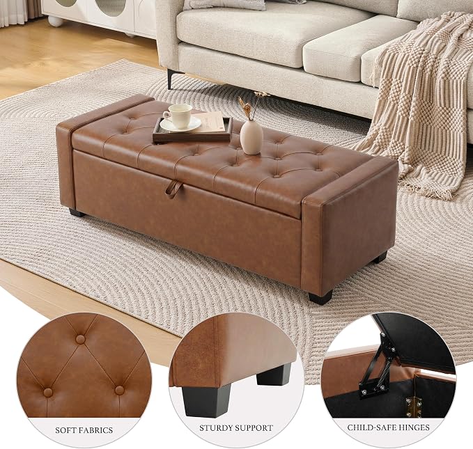 Huatean Home 48" Ottoman with Storage, Storage Ottoman Bench with Safety Hinge - Image 3