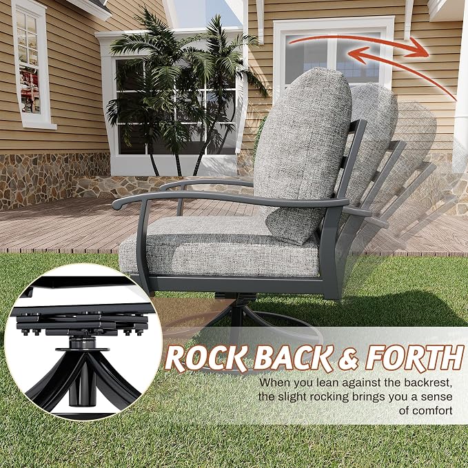 HOMREST Patio Furniture Sets 4 PCS Outdoor Metal Conversation Sets, 360 Degree - Image 3