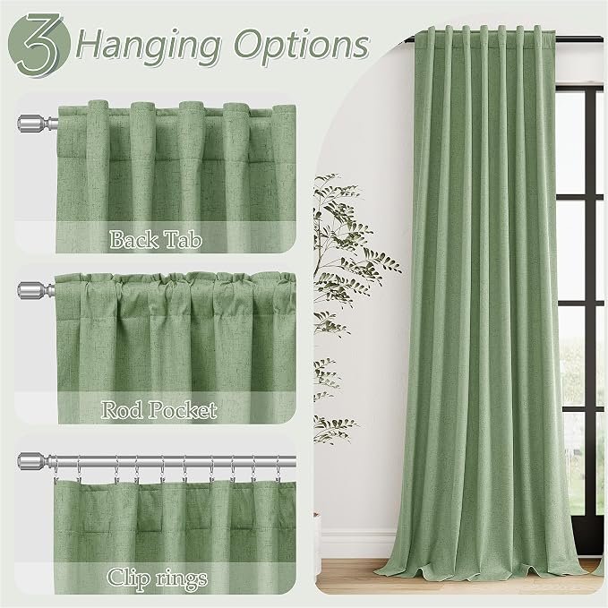 Light Sage 100% Blackout Linen Curtains 96 Inch Length 2 Panels Set - Image 6