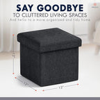 Ornavo Home Small Storage Ottoman Foldable Collapsible Cube Square Linen - Image 2