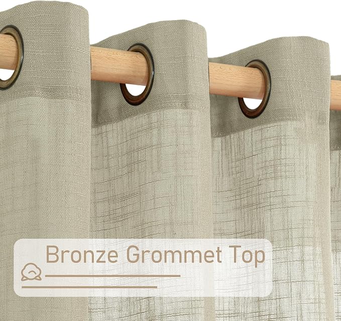 Oatmeal Linen Semi Sheer Curtains 63 Inch Length, Light Filtering Neutral Boho - Image 4