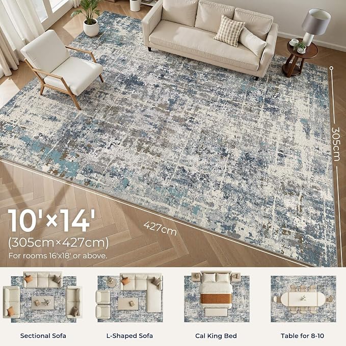 DMOYEST Area Rug Living Room Rugs 10x14 Washable Abstract Carpet | Neutral - Image 2