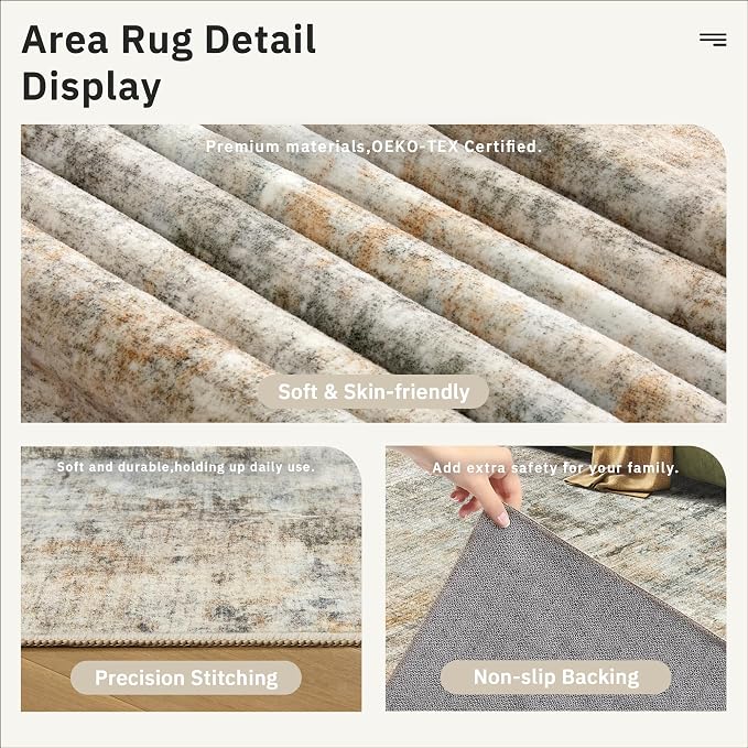 Soalmost Abstract Area Rug 6x9 for Living Room Washable Rugs Orange/Brown | - Image 6