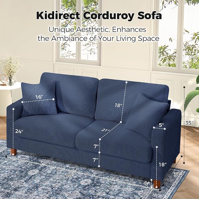 Kidirect 70in Corduroy Couch, Sofa No Tool Assembly, Comfy Couches - Image 9