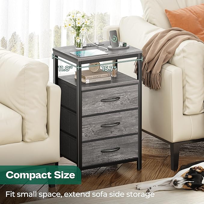 Huuger Nightstand with Charging Station, 27.6 Inch End Table Bedside Table with - Image 6
