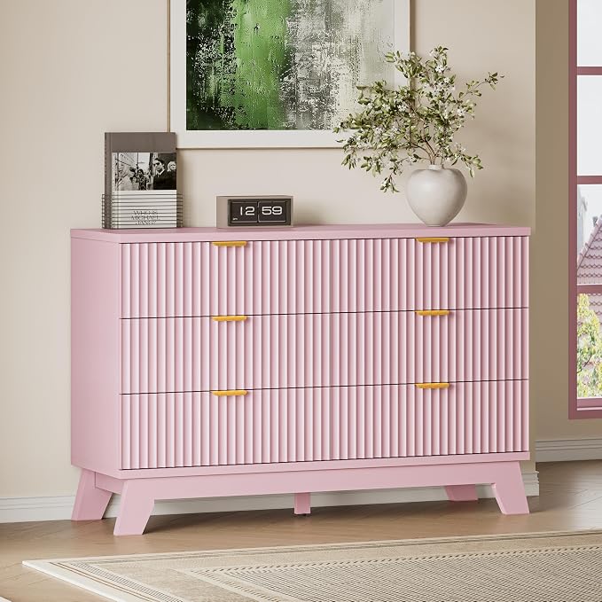 BORNOON Fluted 6 Drawer Dresser, 47.2" Wide Modern Boho Chest of Drawers by BORNOON