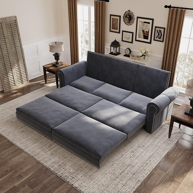 93.7" King Pull Out Sofa Bed, 3 in 1 Convertible Sleeper Sofa Couch 3-Seater by LITVZ